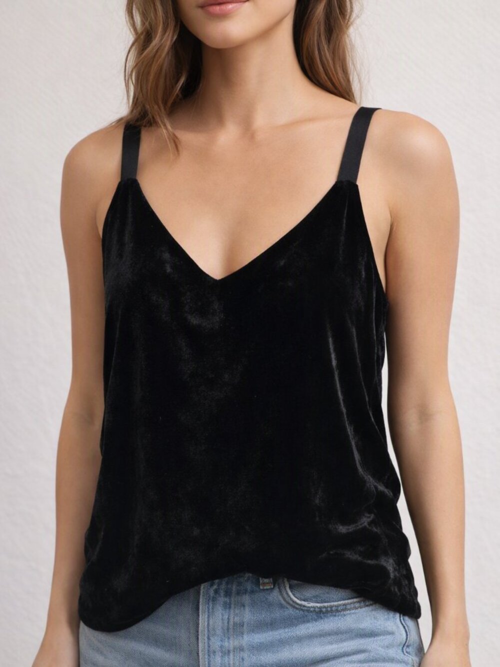 J.Crew Black Velvet Drapey V-Neck Cami Tank Top Lined M